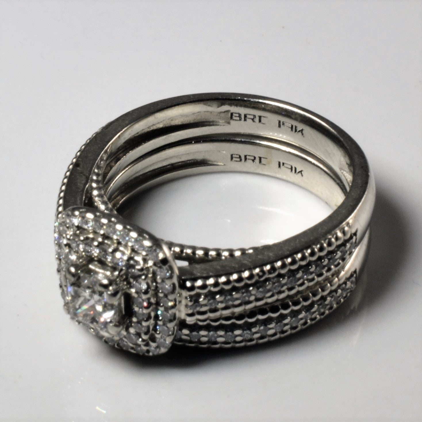 Milgrain Halo Diamond Wedding Set | 0.87ctw | SZ 5.75 |