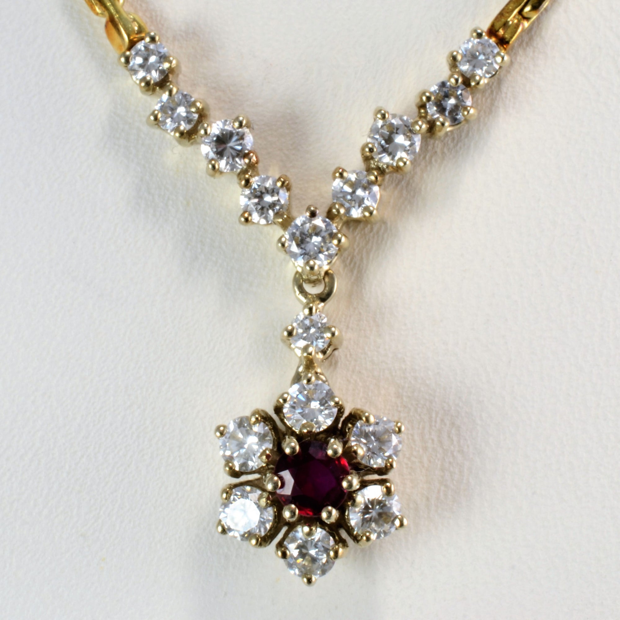 Classic Diamond & Ruby Cocktail Necklace | 0.90 ctw, 18''|