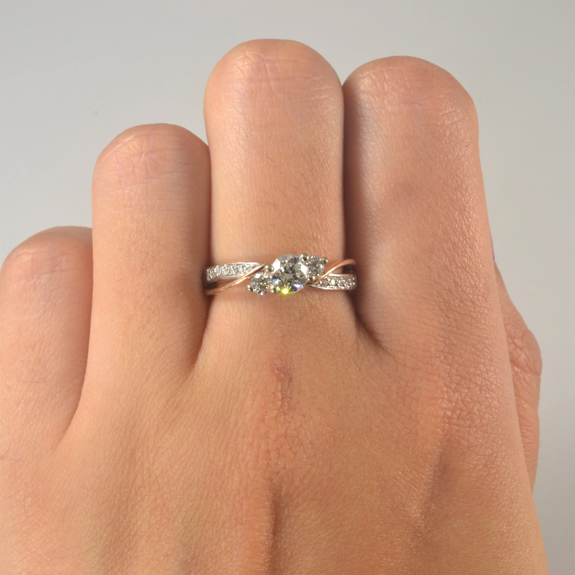 Three Stone Diamond Bypass Ring | 0.63ctw | SZ 6.5 |