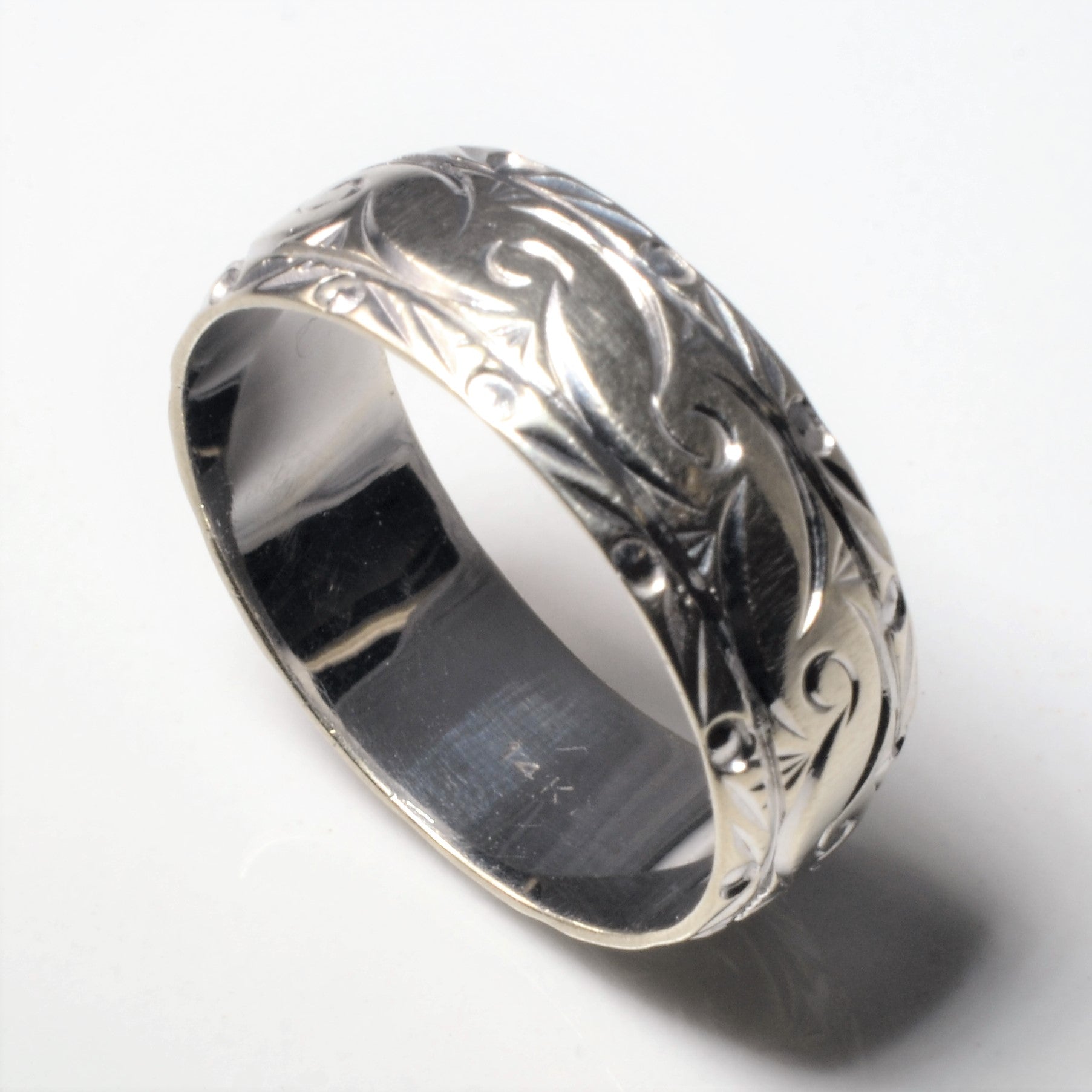 Patterned White Gold Band | SZ 10 |