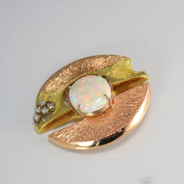 Two Tone Gold Opal & Diamond Pendant/ Brooch | 0.20 ctw |