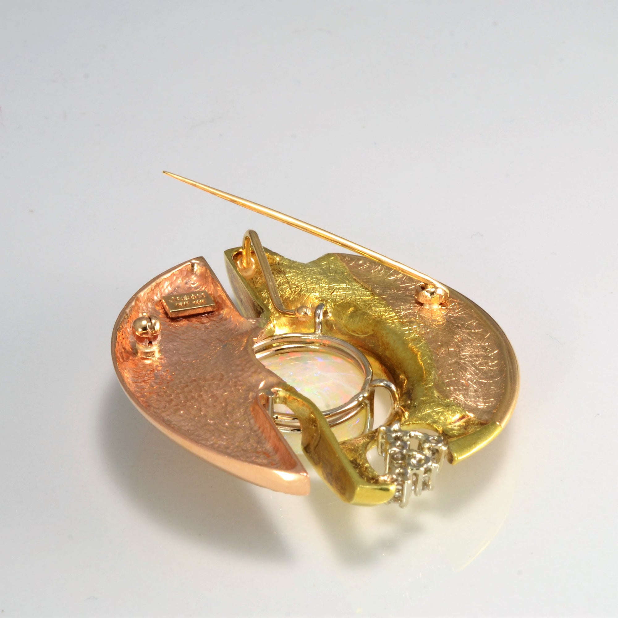 Two Tone Gold Opal & Diamond Pendant/ Brooch | 0.20 ctw |