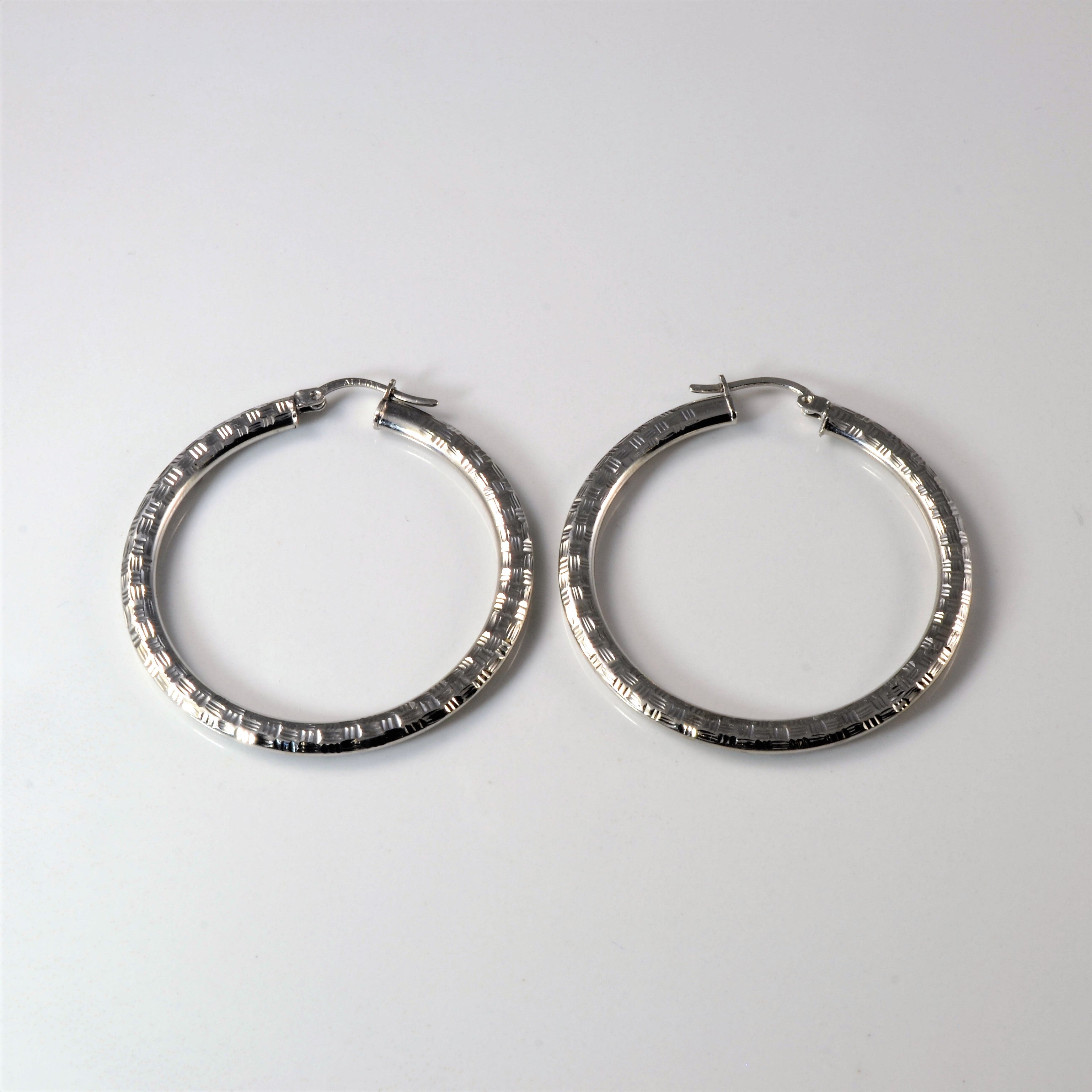 Textured White Gold Hoops |