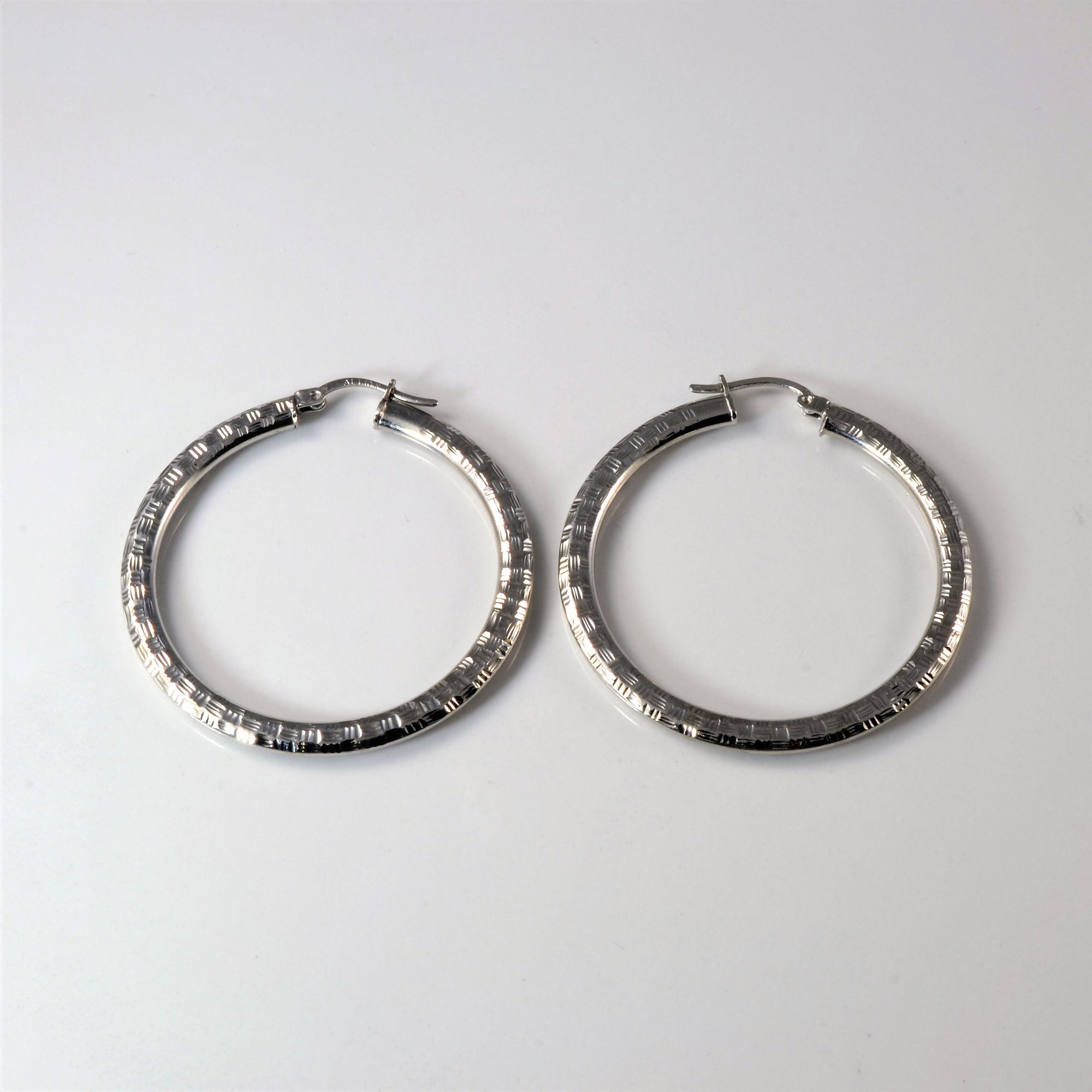 Textured White Gold Hoops |