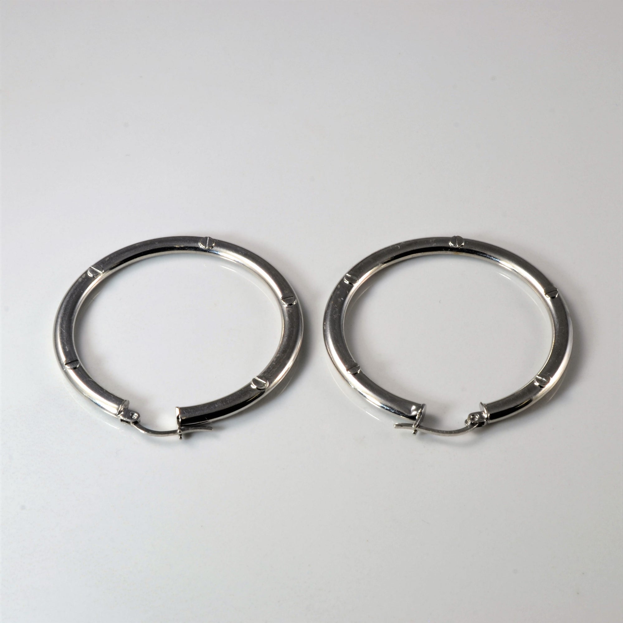 Textured White Gold Hoops |