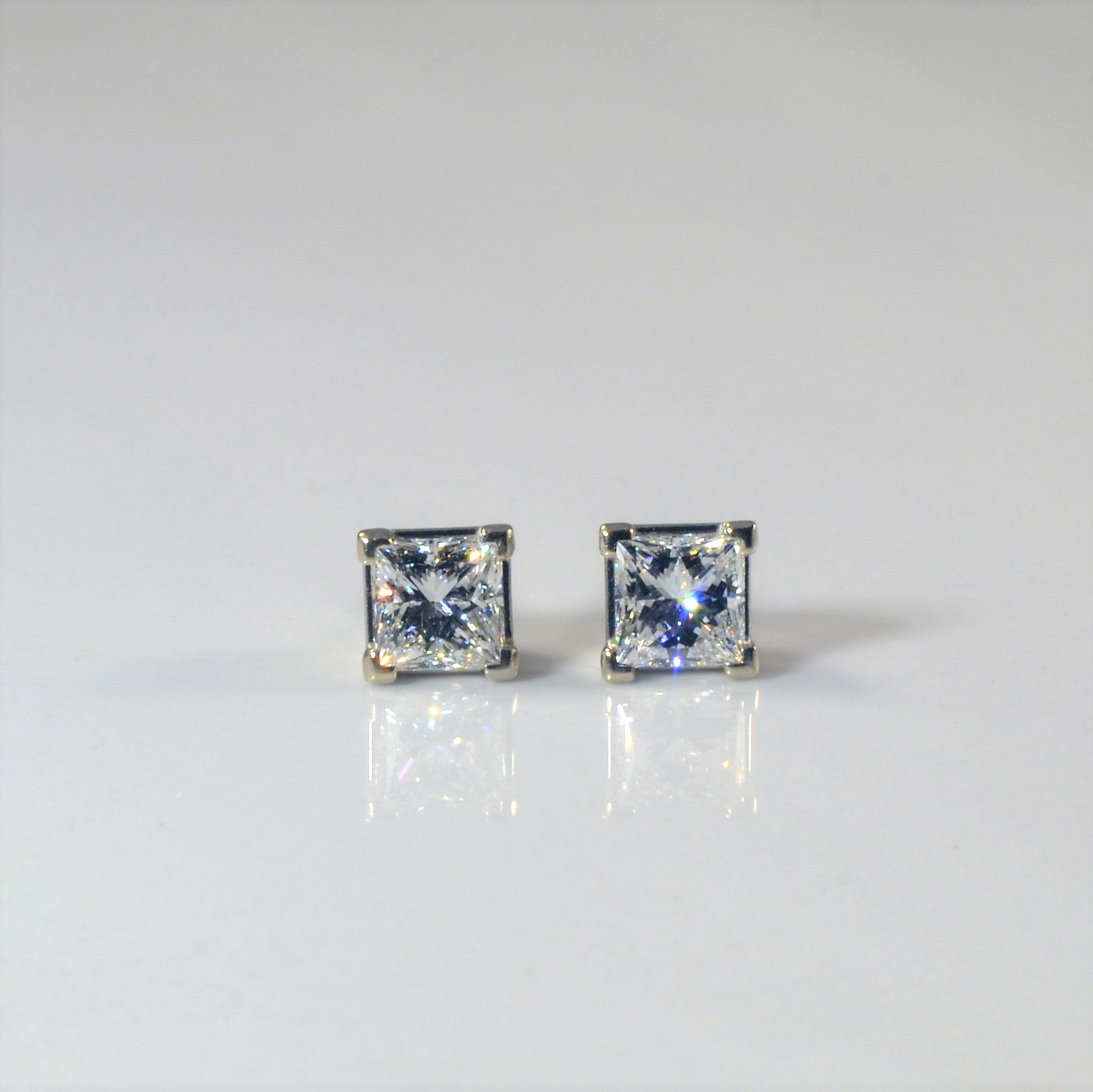 Guardian Back Princess Diamond Stud Earrings | 1.08ctw |