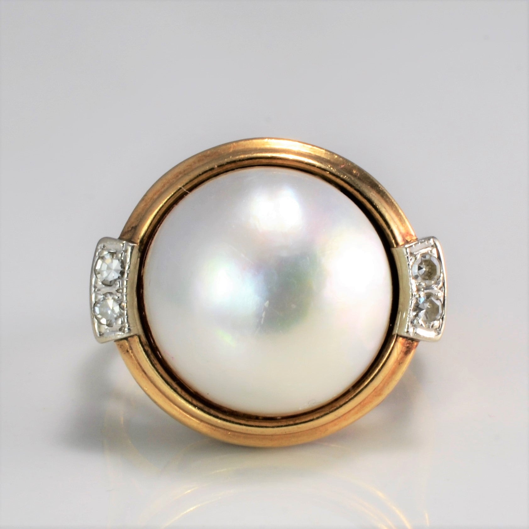 Bezel Set Pearl & Diamond Vintage Ring | 0.06ctw | SZ 5.5 |