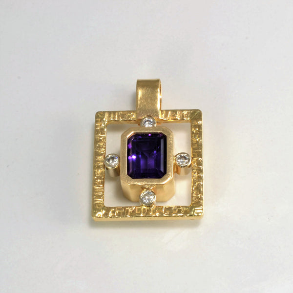 Bezel Set Amethyst & Diamond Gold Pendant | 0.16 ctw |