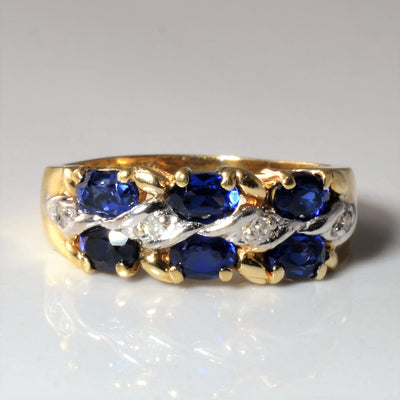 Oval Cut Synthetic Sapphire & Diamond Ring | 0.02ctw, 1.00ctw | SZ 6 |