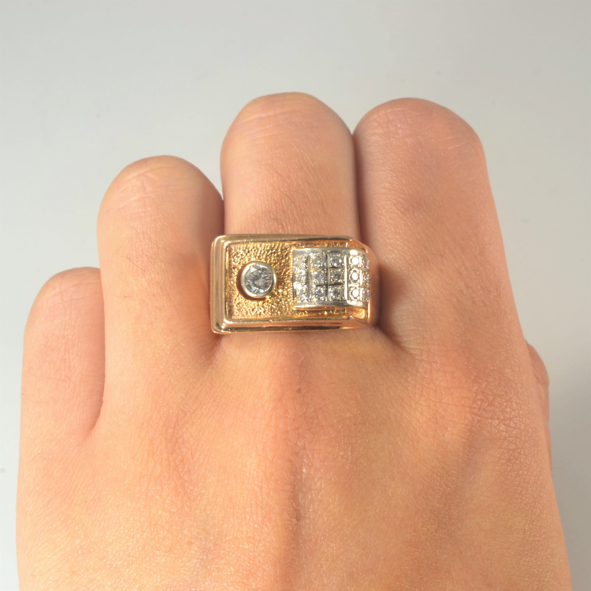 Bezel Diamond Two Tone Gold Ring | 0.48ctw | SZ 11 |