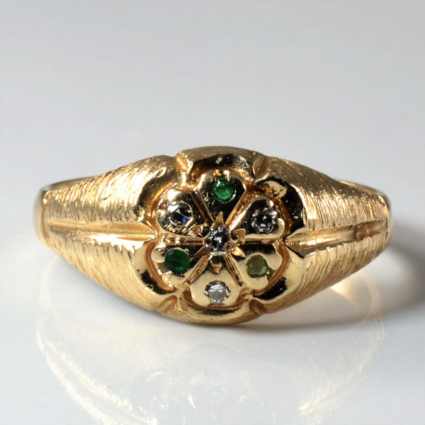 Brushed Diamond & Emerald Ring | 0.03ctw, 0.04ctw | SZ 8.75 |
