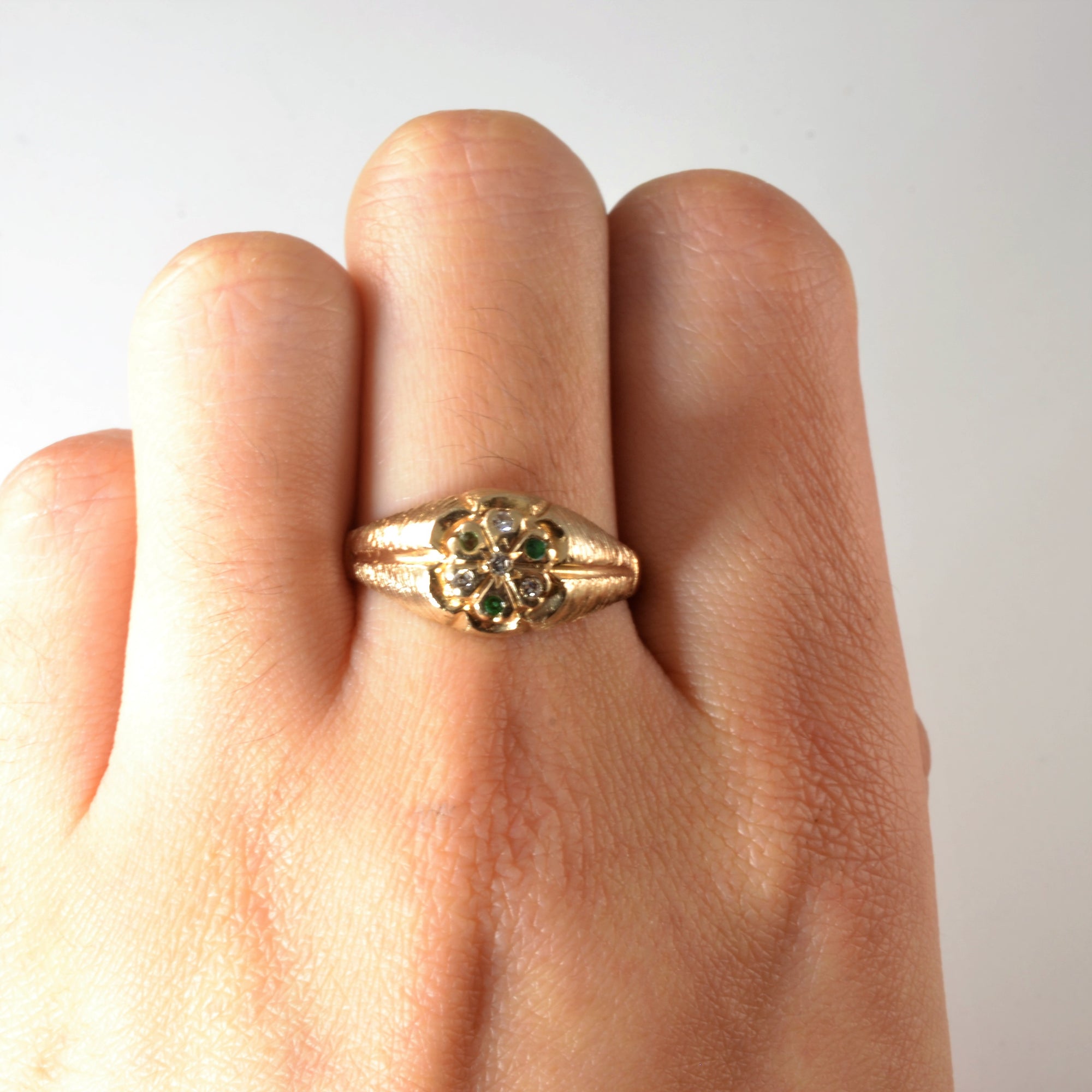 Brushed Diamond & Emerald Ring | 0.03ctw, 0.04ctw | SZ 8.75 |