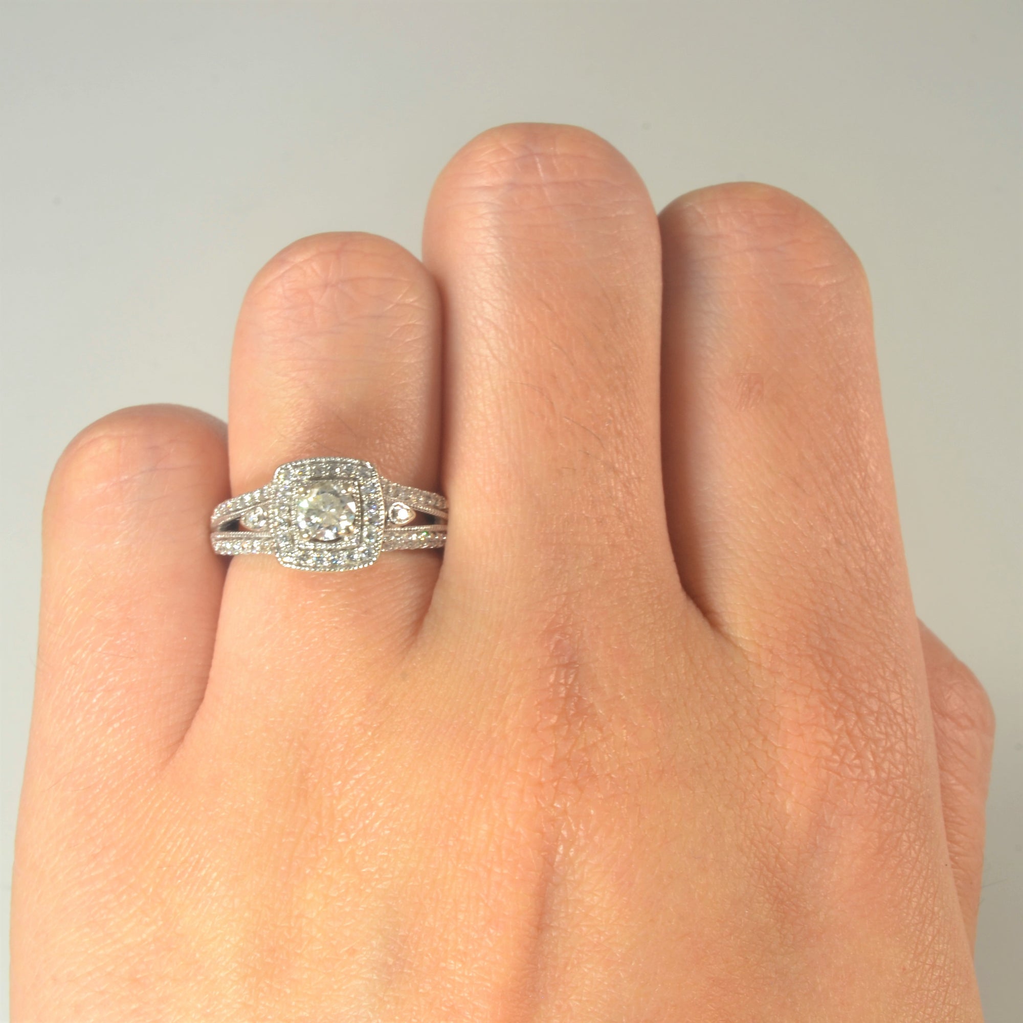 Milgrain Detail Diamond Halo Engagement Ring | 0.65tw | SZ 4 |