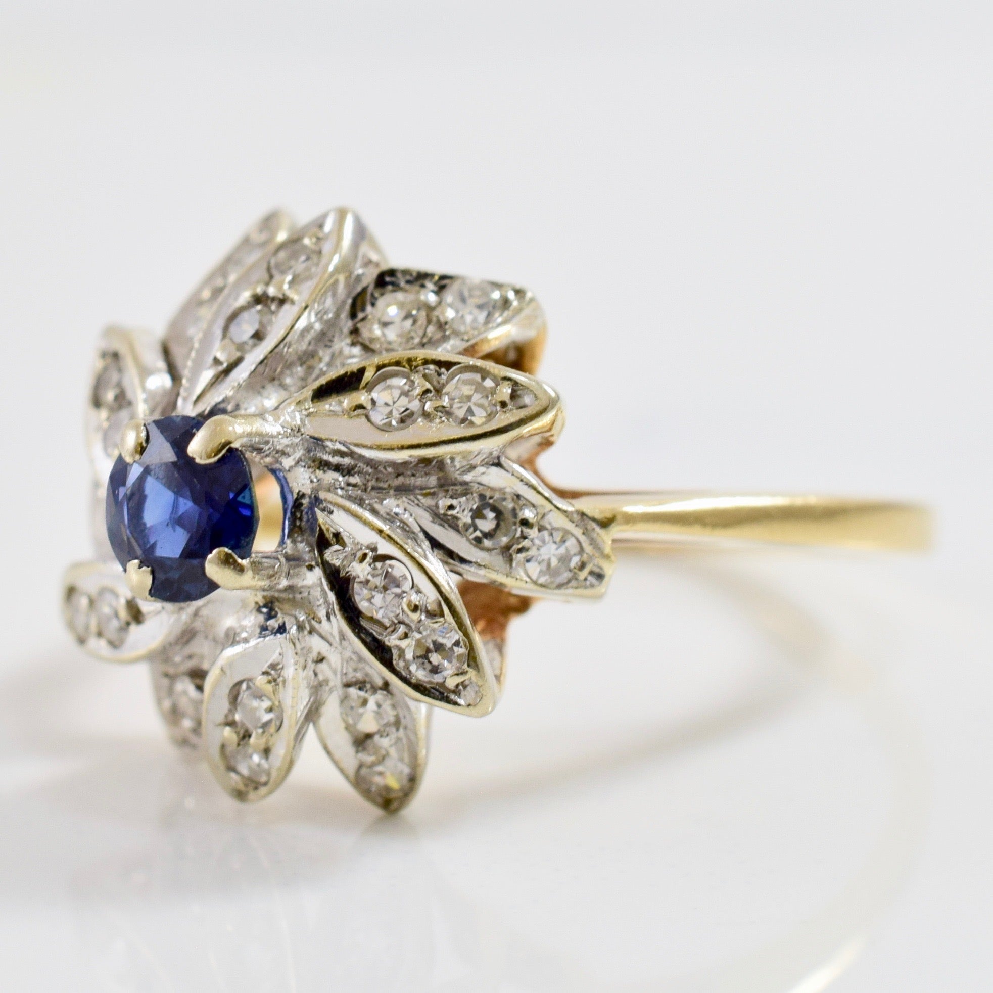 Floral Diamond and Sapphire Ring | 0.18 ctw SZ 6.75 |