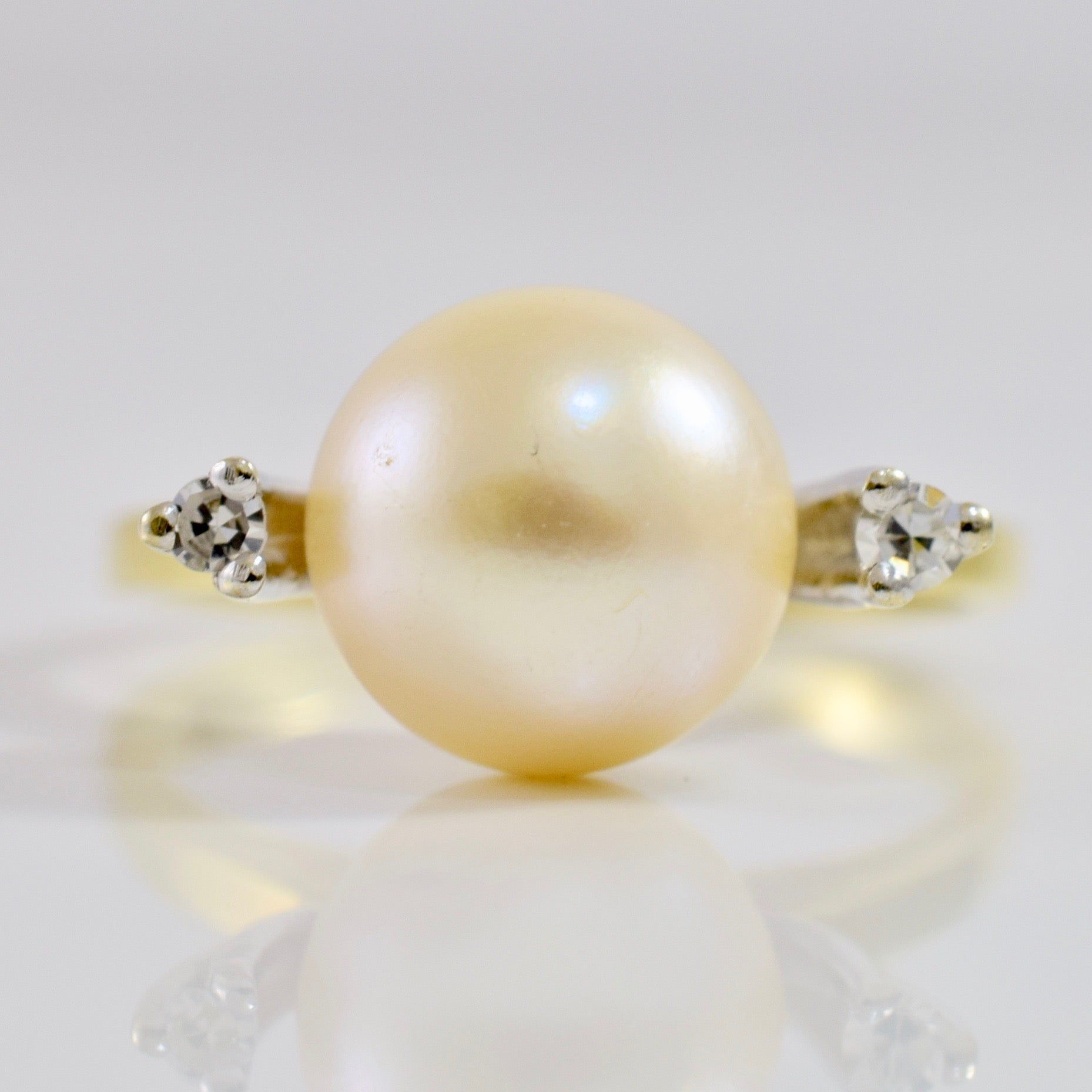 High Set Pearl and Diamond Accent Ring | 0.04 ctw SZ 6.5 |