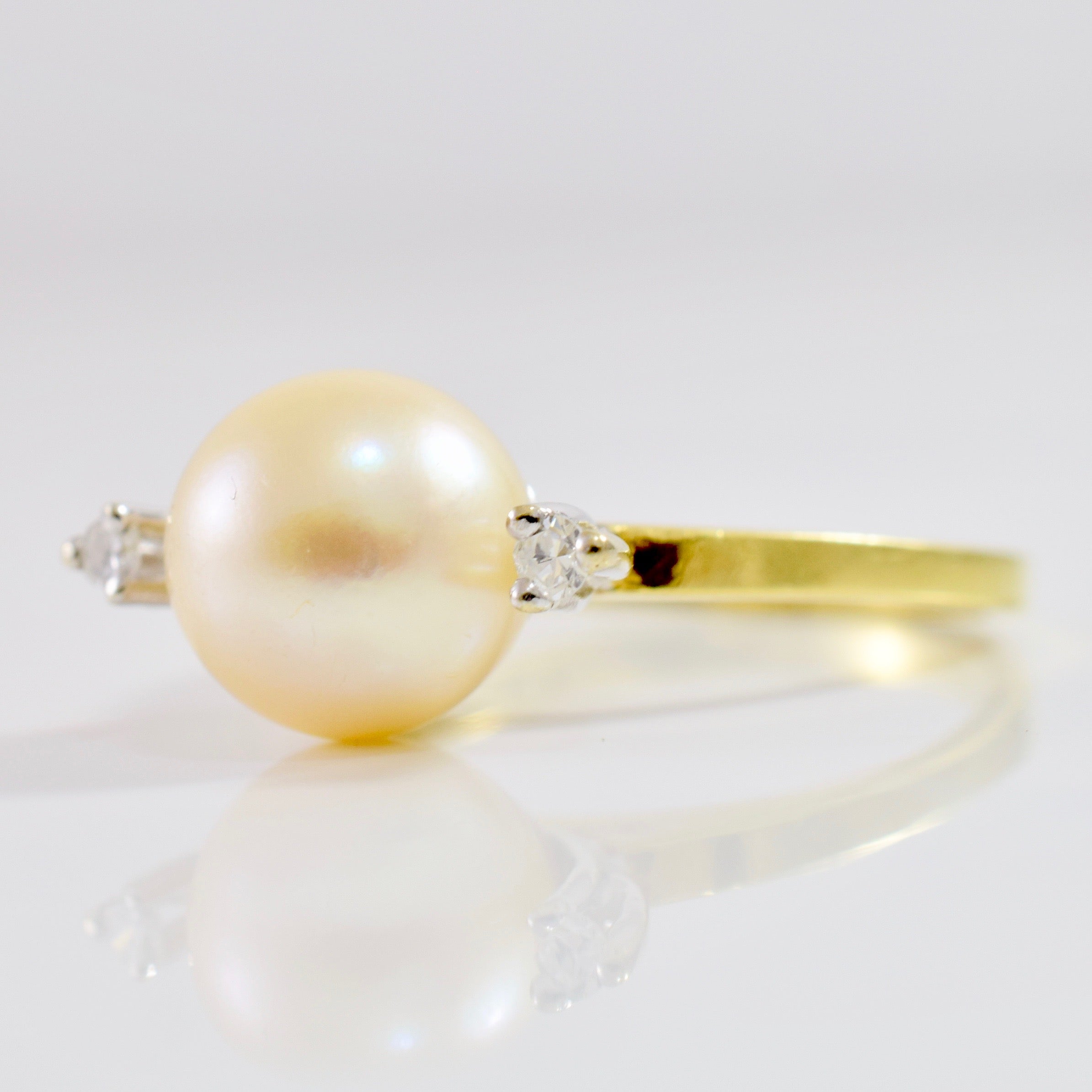 High Set Pearl and Diamond Accent Ring | 0.04 ctw SZ 6.5 |