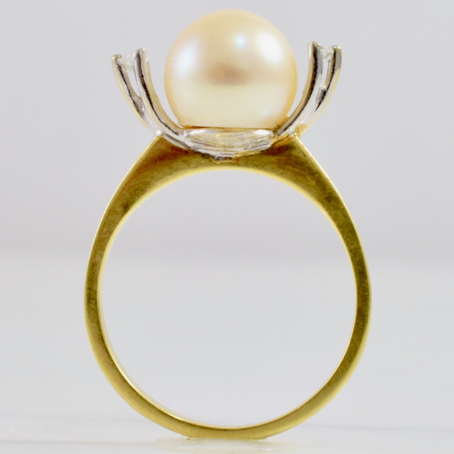 High Set Pearl and Diamond Accent Ring | 0.04 ctw SZ 6.5 |