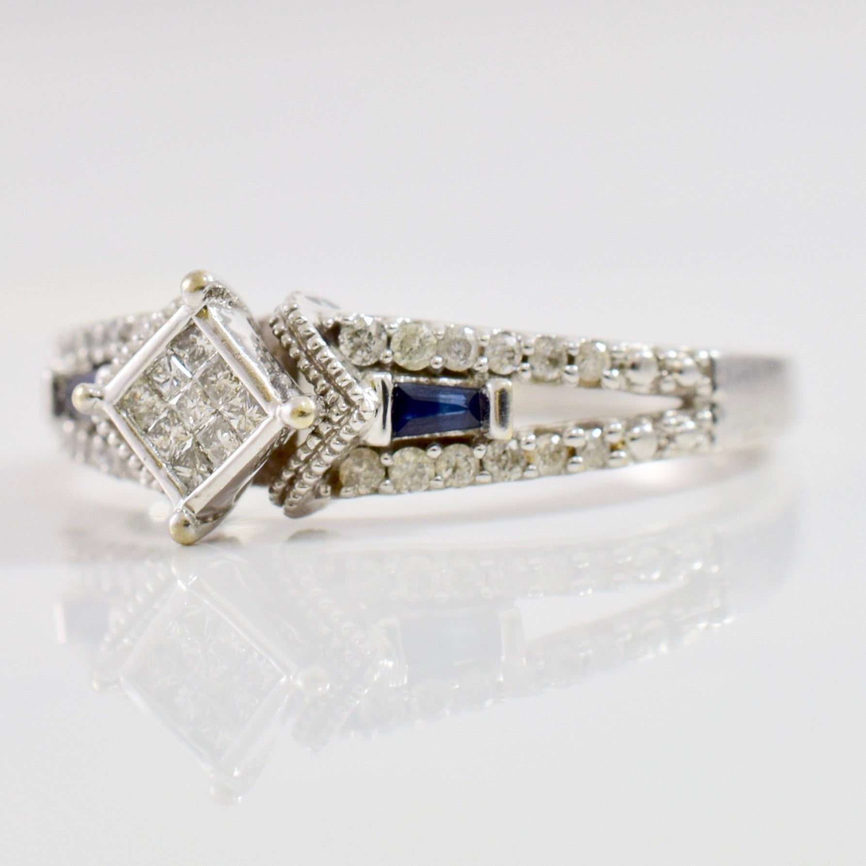 Diamond Cluster Ring with Tiny Sapphire Accents | 0.12 ctw SZ 6 |