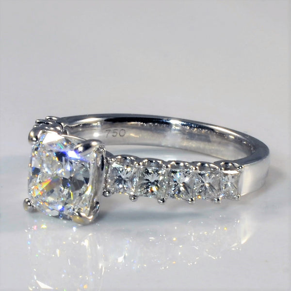 Pave Side Stone Cushion Cut Engagement Ring | 2.48ctw | SZ 6.25 |
