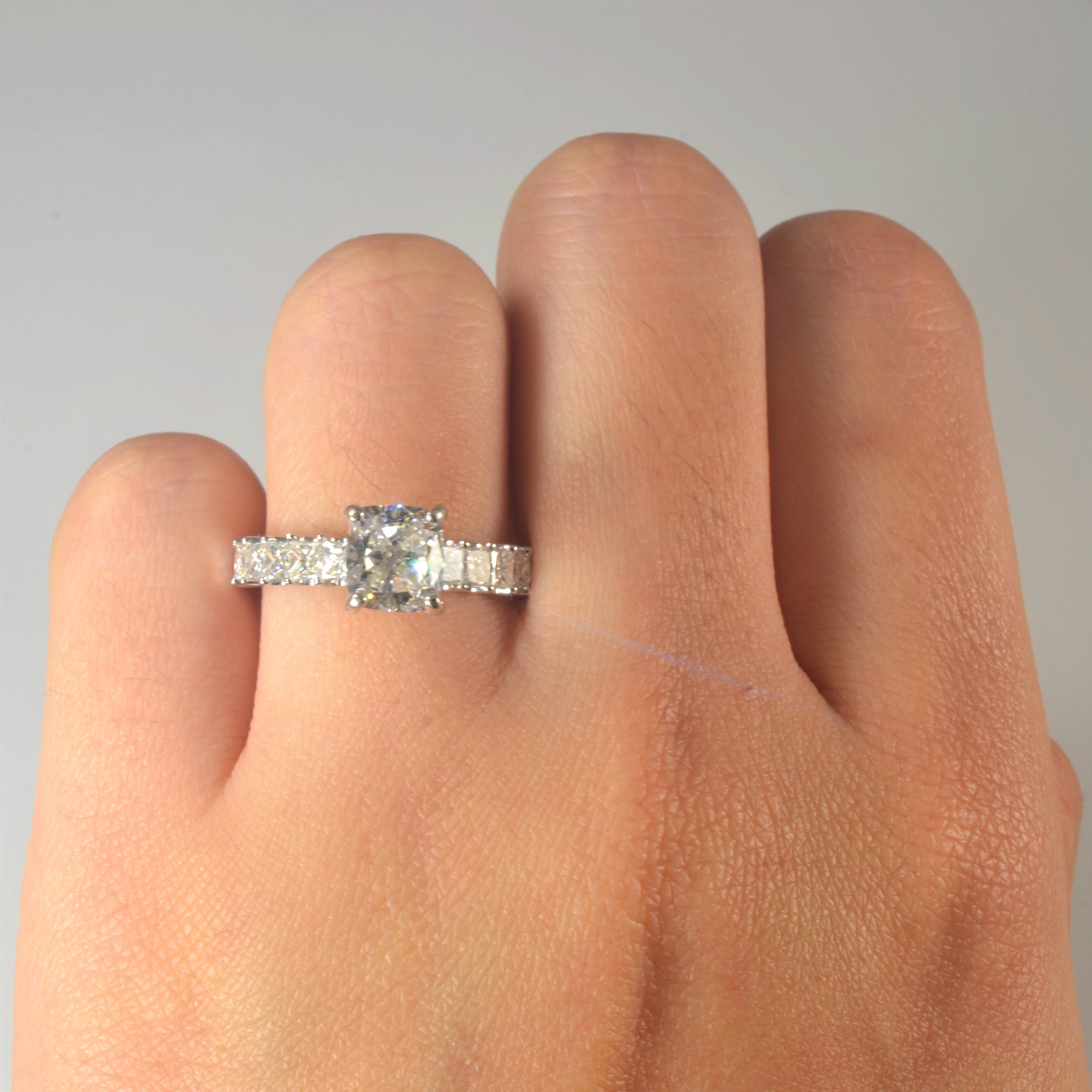 Pave Side Stone Cushion Cut Engagement Ring | 2.48ctw | SZ 6.25 |