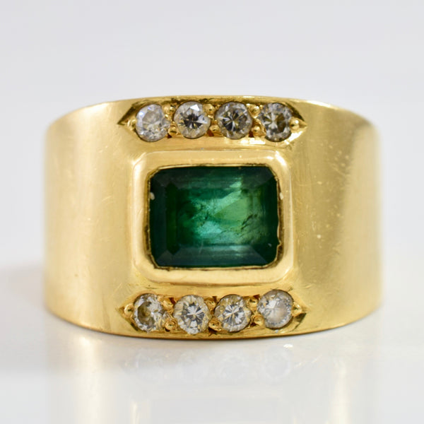 Bezel Set Emerald & Diamond Ring | 0.16ctw, 1.12ct | SZ 5 |