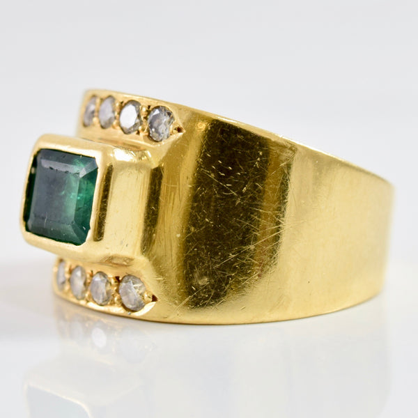 Bezel Set Emerald & Diamond Ring | 0.16ctw, 1.12ct | SZ 5 |