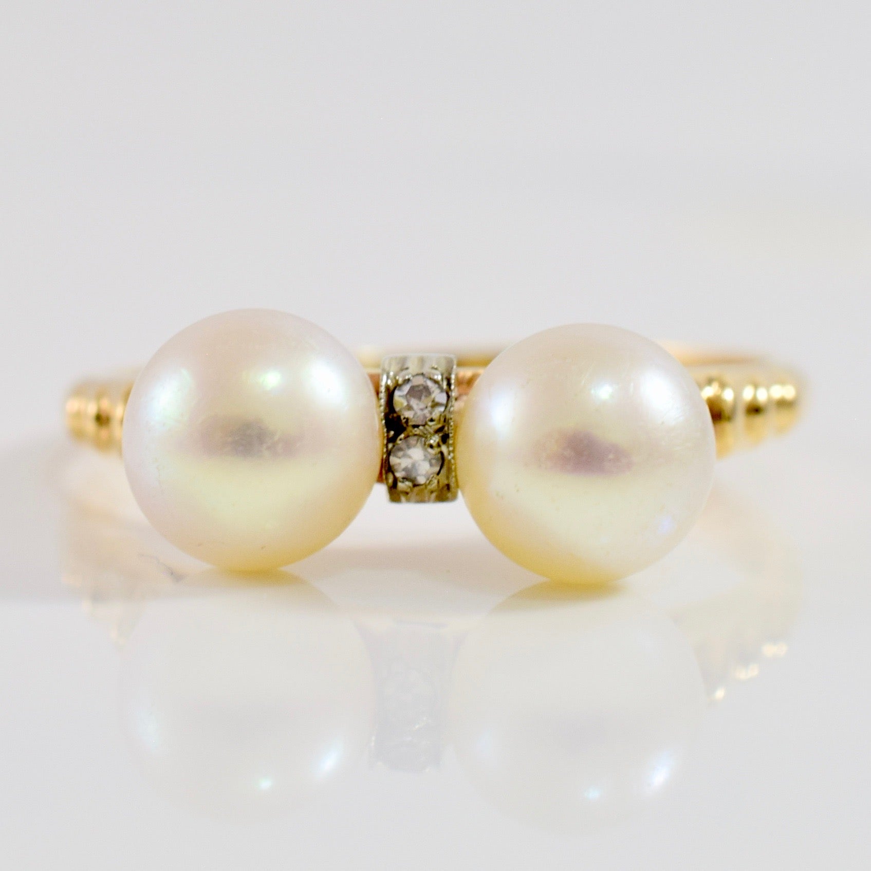 Dainty Pearl and Diamond Ring | 0.02 ctw SZ 6.75 |
