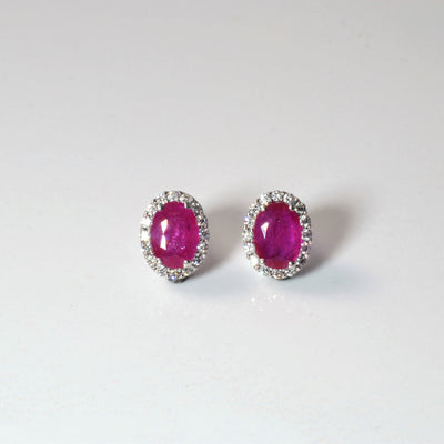 Ruby & Diamond Halo Stud Earrings | 0.16ctw, 1.50ctw |
