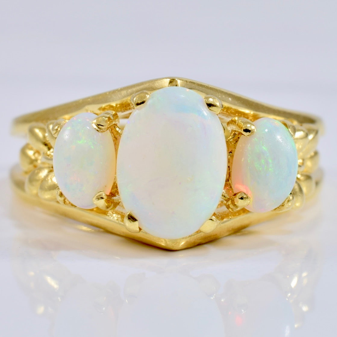 High Set Three Stone Opal Ring | SZ 6.75 |