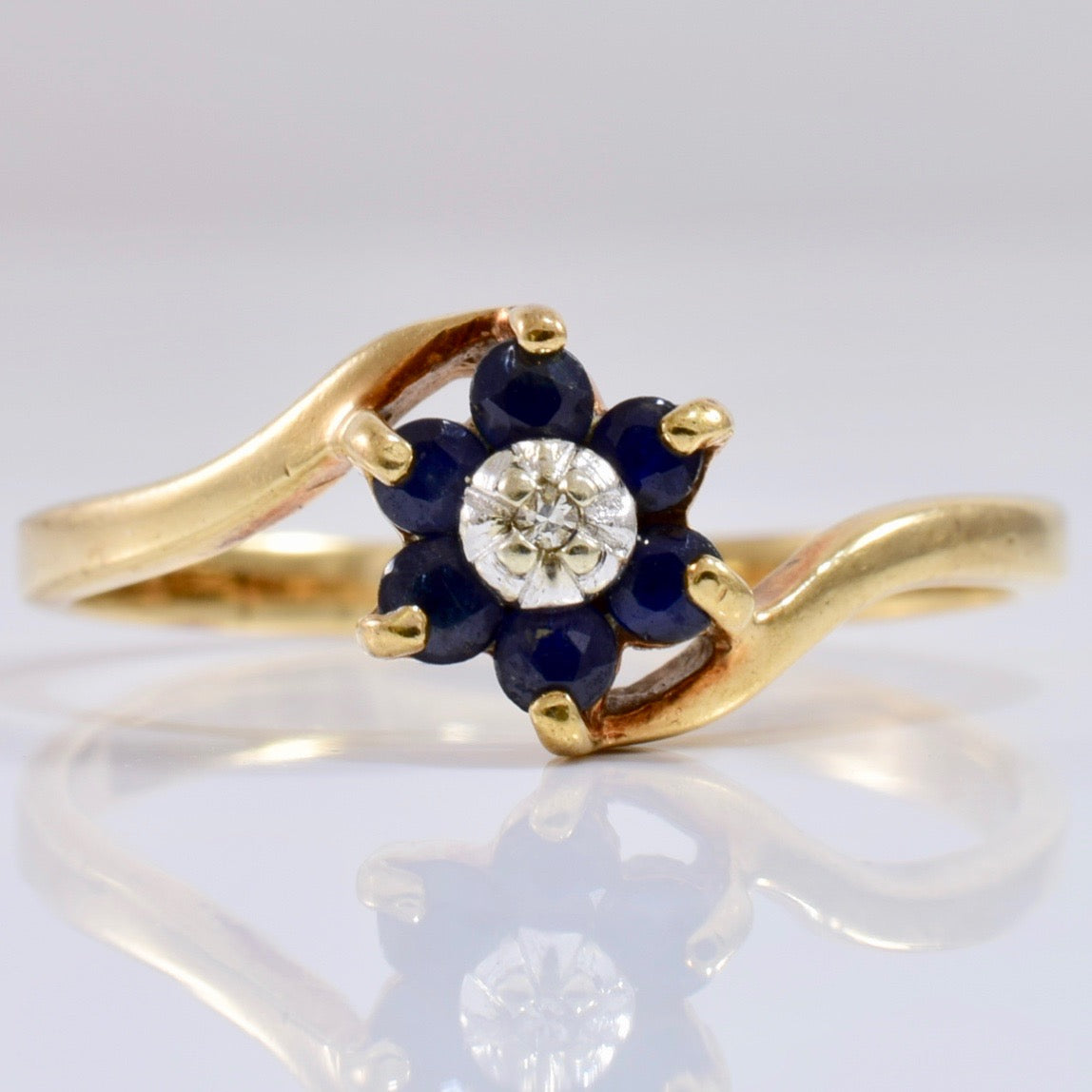 Floral Sapphire and Diamond Bypass Ring | 0.01 ctw SZ 7.5 |