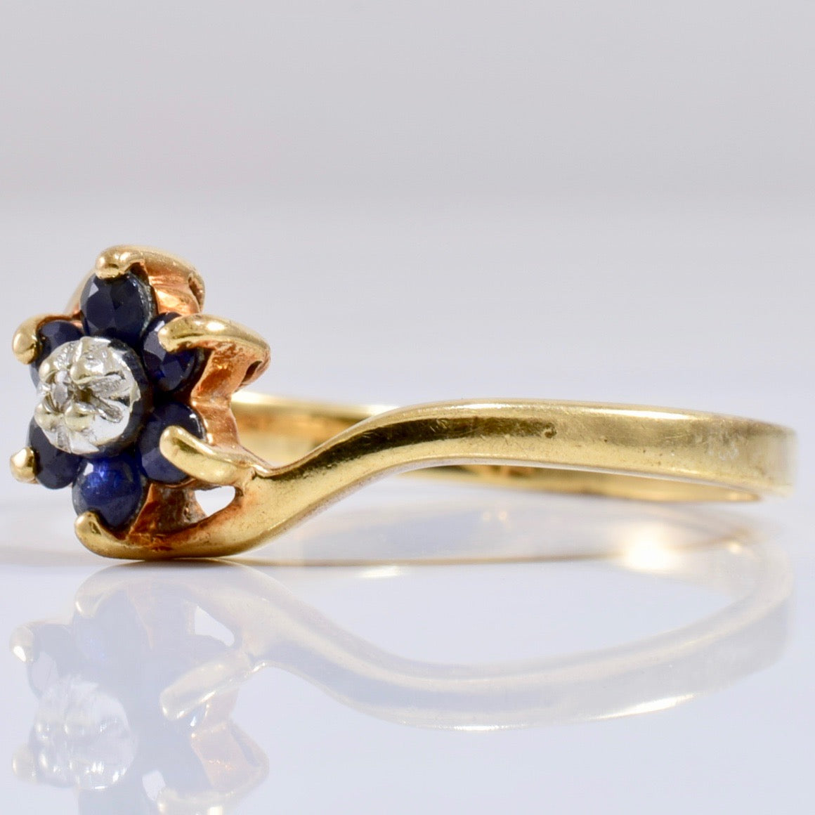 Floral Sapphire and Diamond Bypass Ring | 0.01 ctw SZ 7.5 |