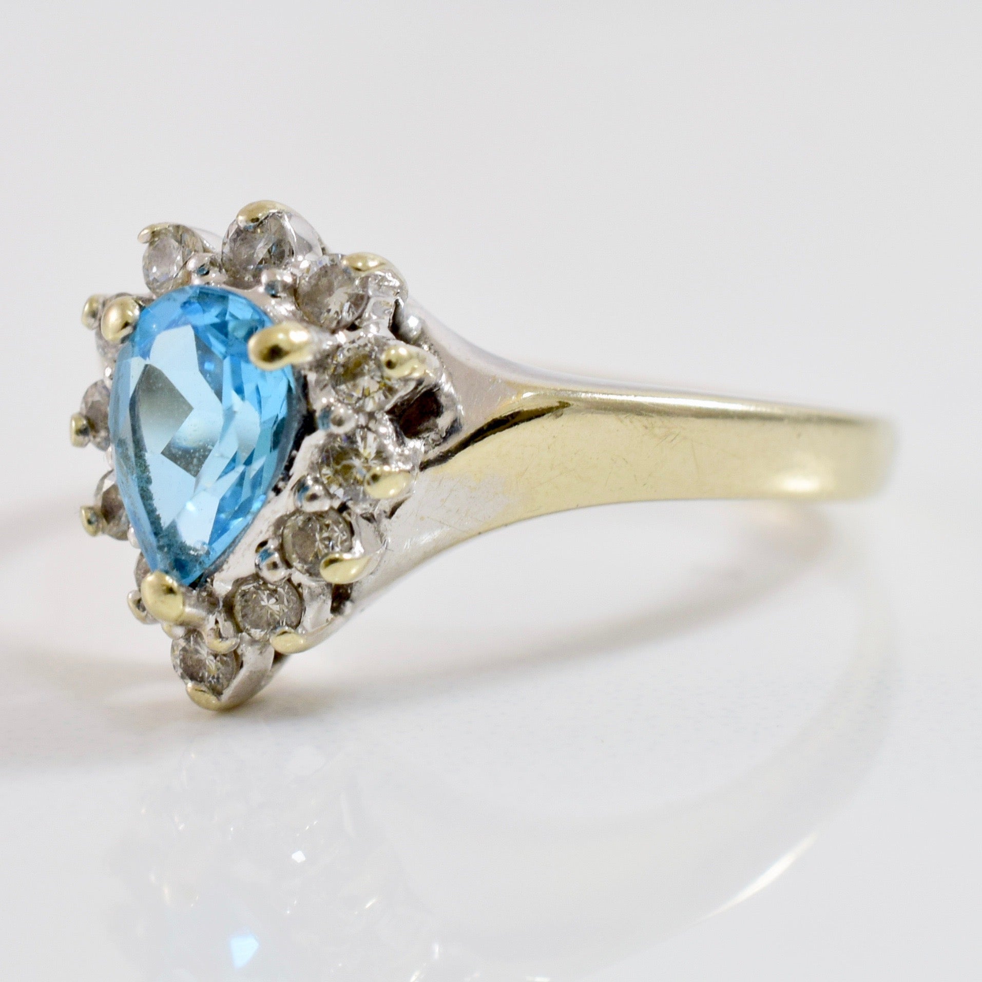 Halo Blue Topaz and Diamond Ring | 0.24 ctw SZ 6.75 |