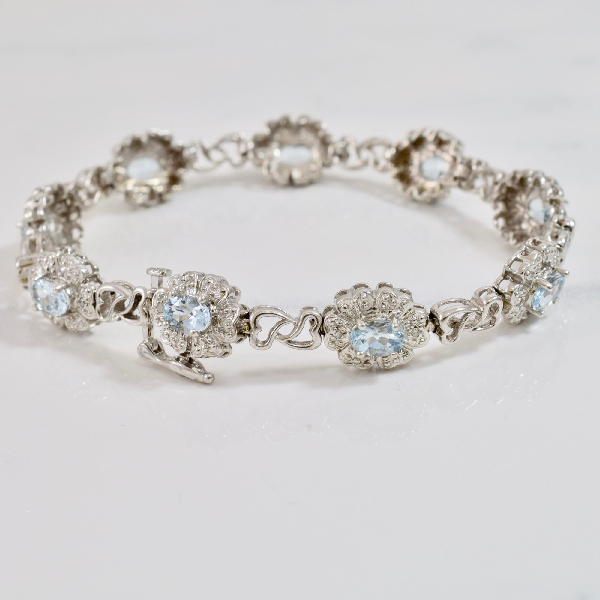 Floral Aquamarine and Diamond Bracelet | 0.09 ctw SZ 6.5