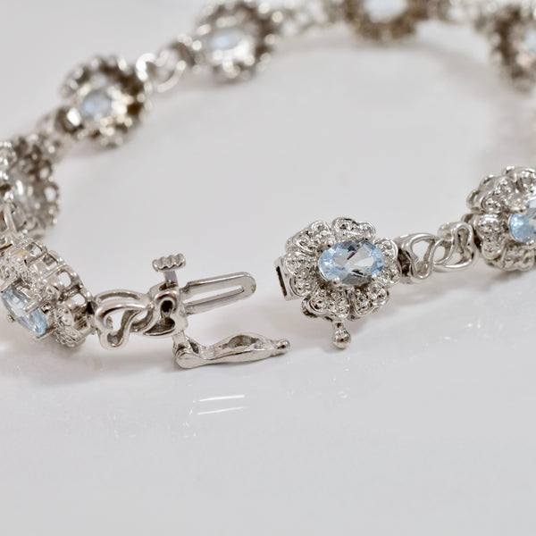 Floral Aquamarine and Diamond Bracelet | 0.09 ctw SZ 6.5