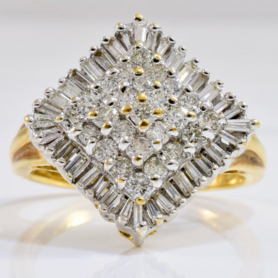 Baguette and Round Cut Diamond Cluster Ring | 0.87 ctw SZ 8.25 |