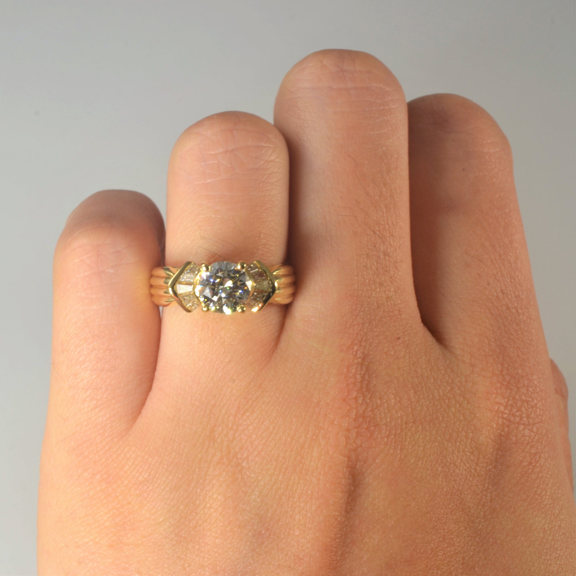 Baguette Chevron Accented Engagement Ring | 1.32ctw | SZ 5.5 |