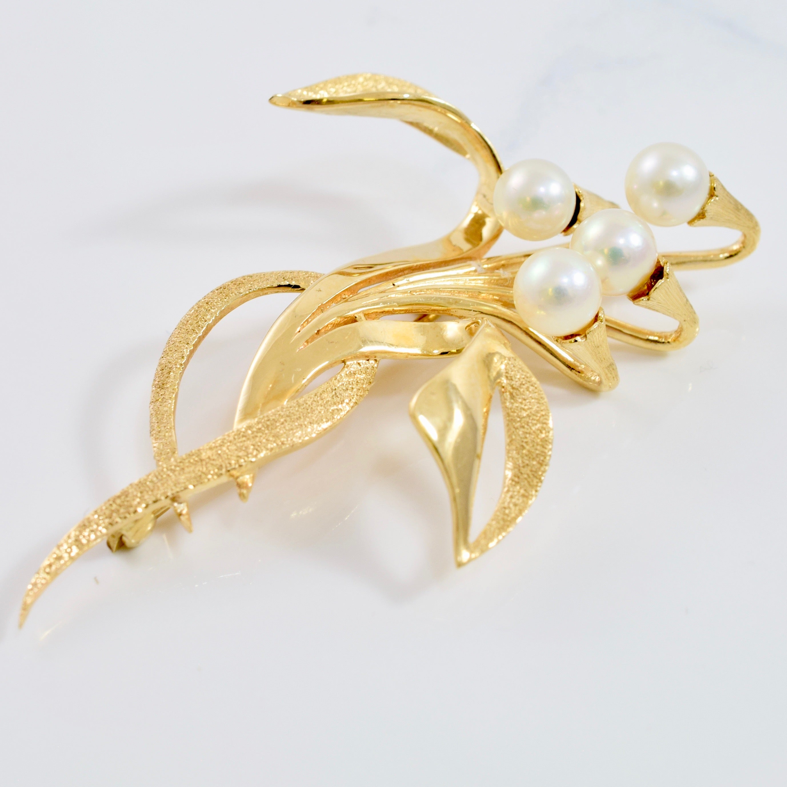 Gold and Pearl Floral Brooch