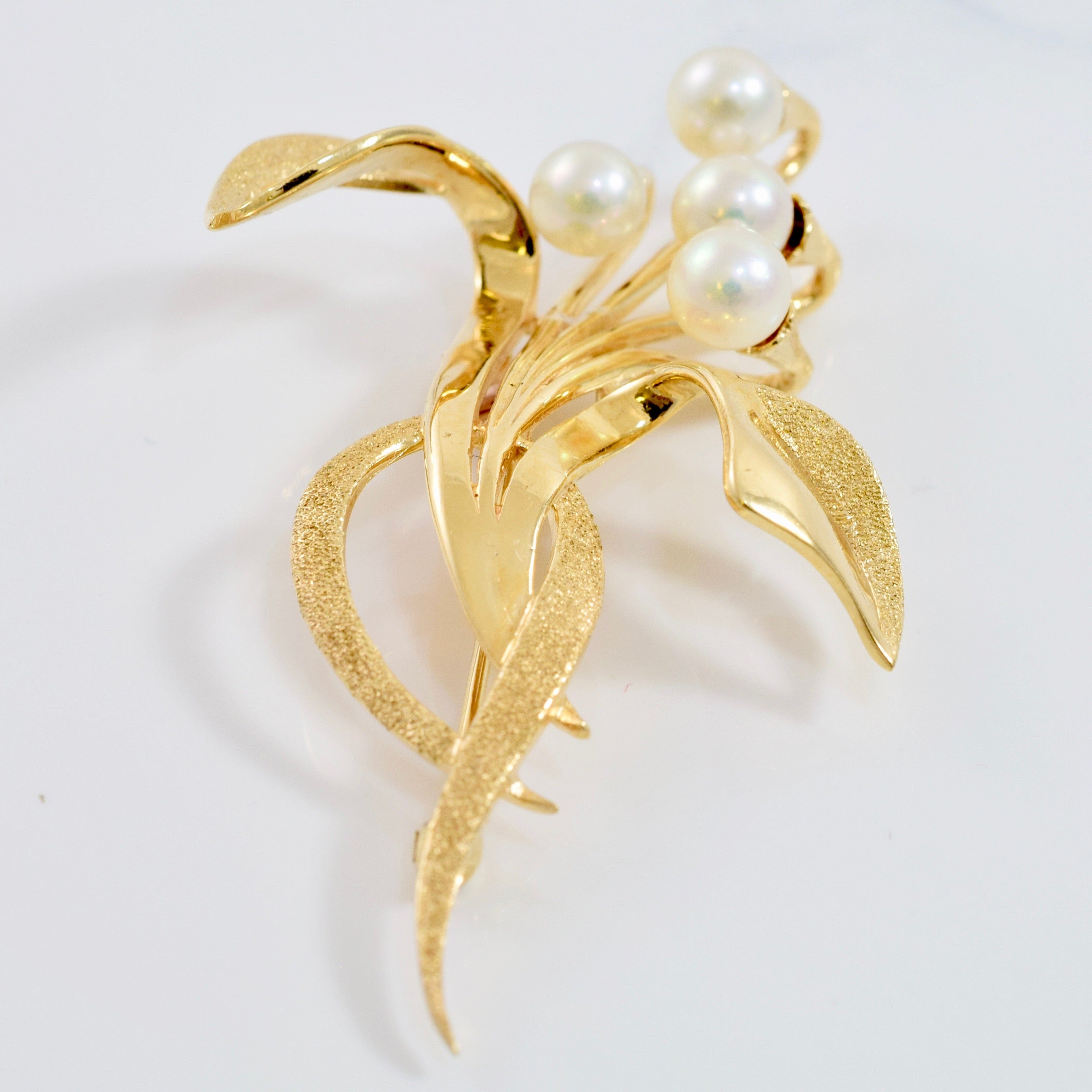 Gold and Pearl Floral Brooch