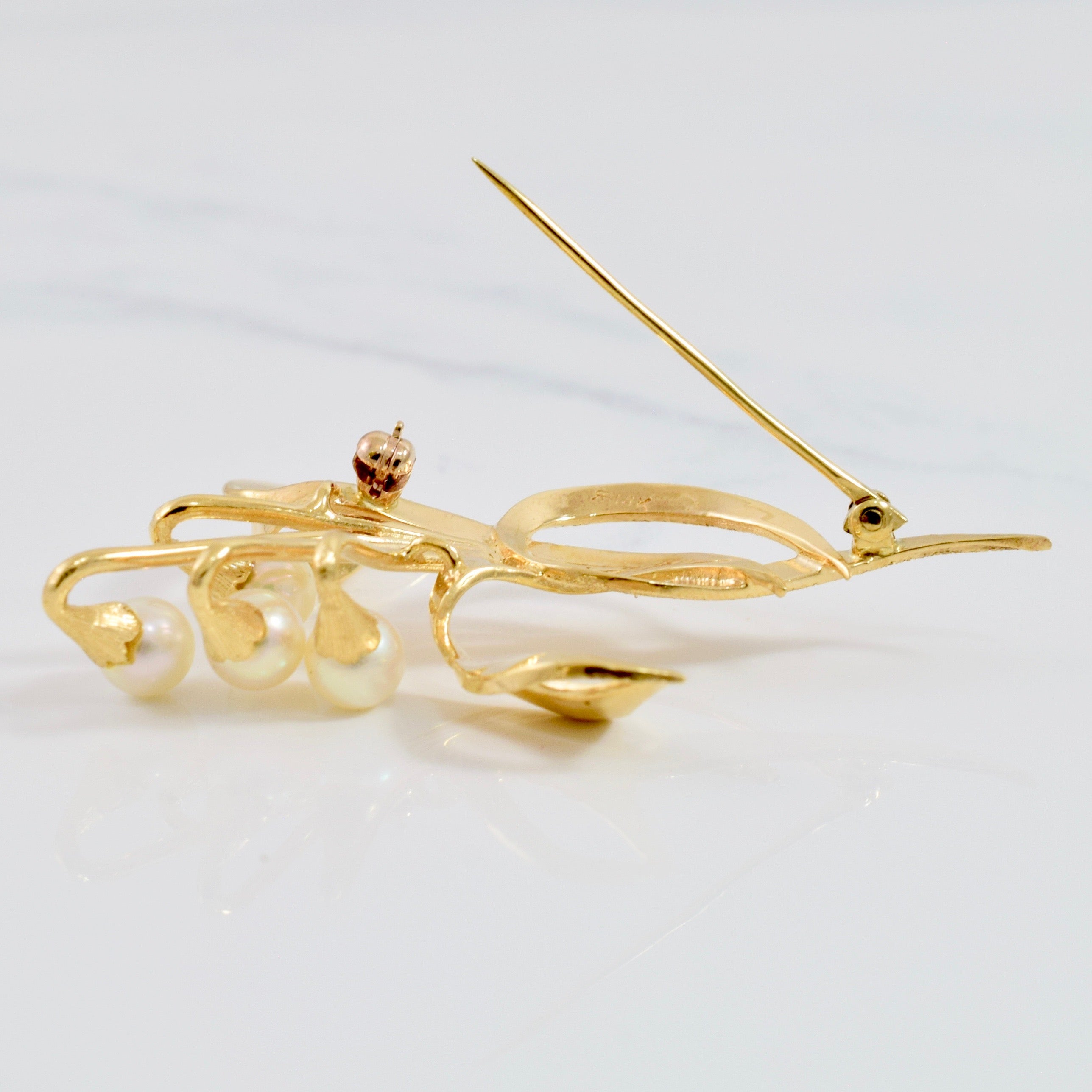 Gold and Pearl Floral Brooch