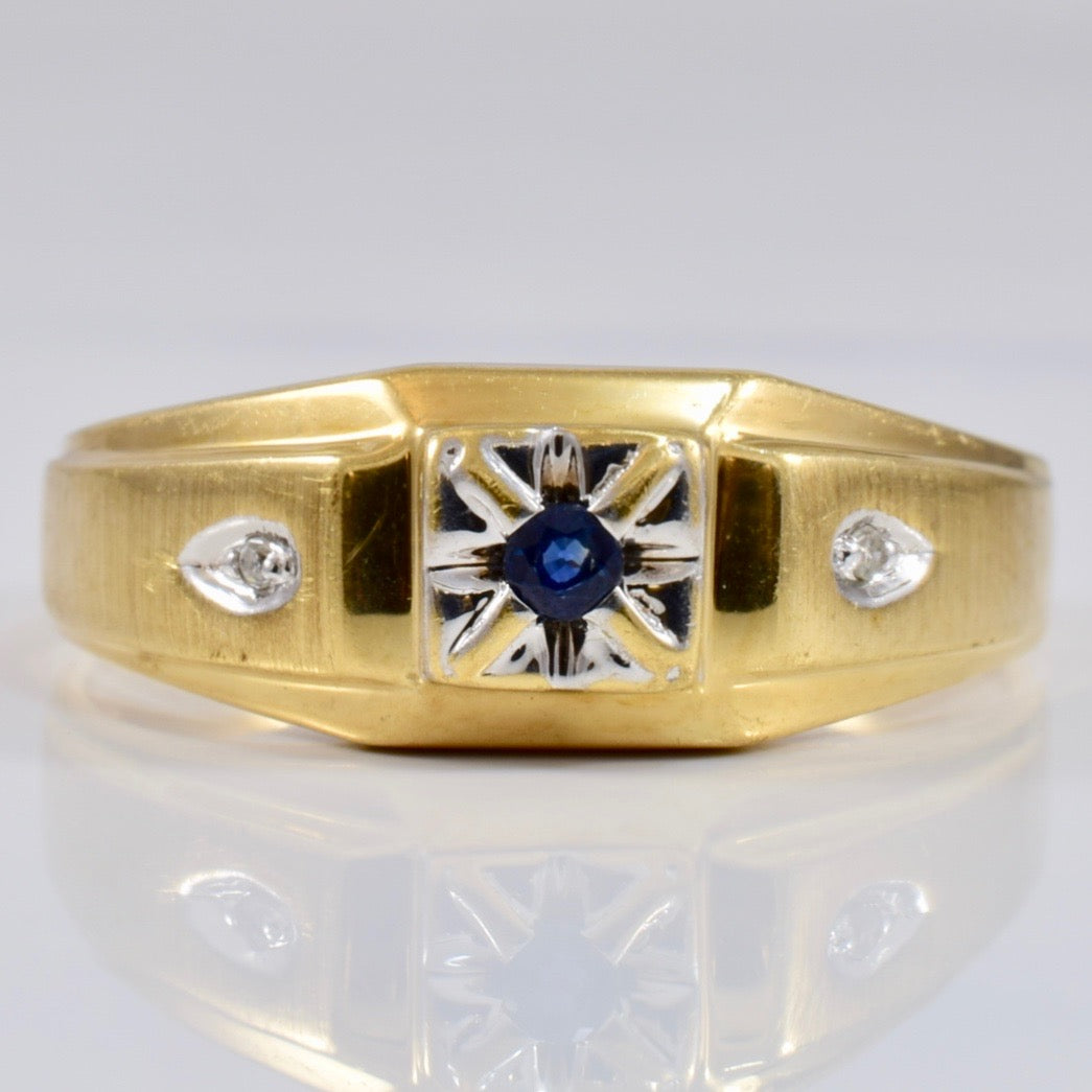 Flush Set Sapphire Ring with Diamond Accents | 0.01 ctw SZ 10.25 |