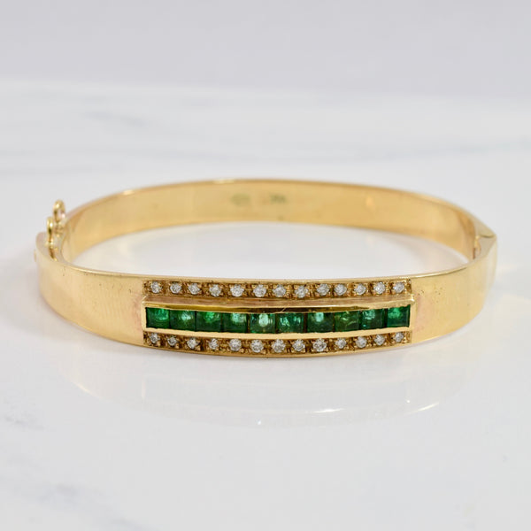 Bezel Set Emerald and Diamond Bangle | 0.39 ctw SZ 6.5
