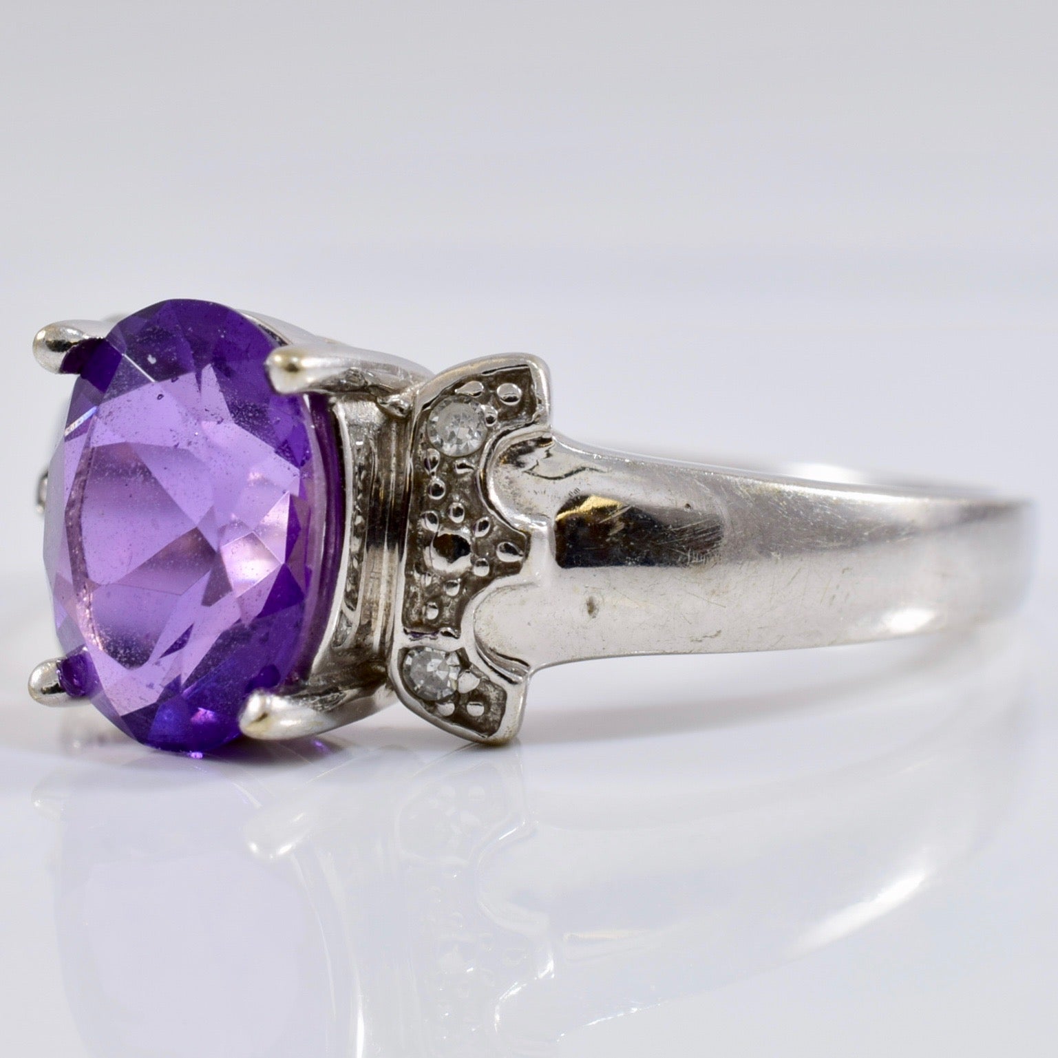 Amethyst and Diamond Accent Ring | 0.03 ctw SZ 9 |