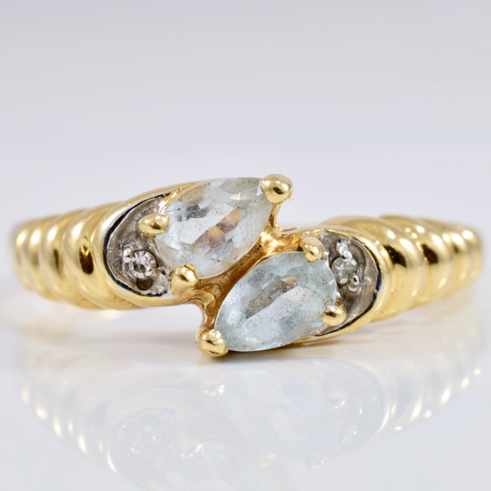 Bypass Aquamarine and Diamond Accent Ring | 0.01 ctw SZ 7.75 |