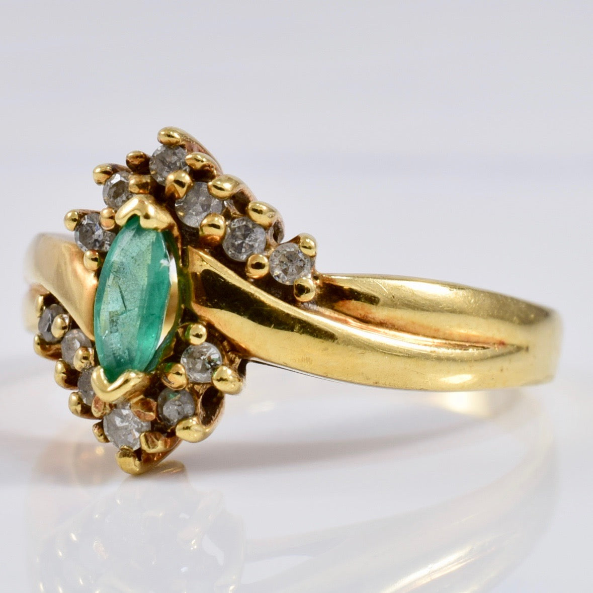Marquise Emerald and Diamond Accent Ring | 0.14 ctw SZ 6.5 |