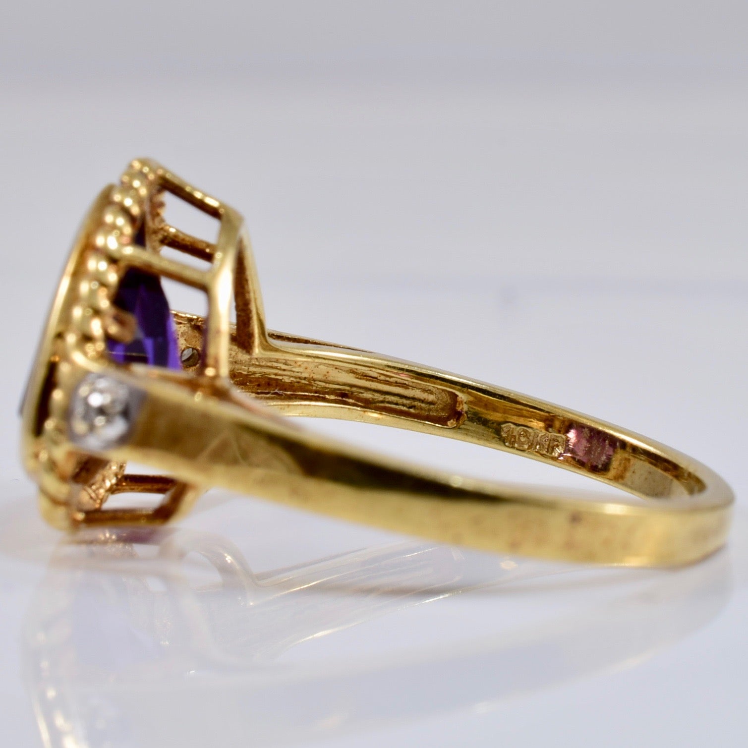 Bezel Set Amethyst Ring and Diamond Ring | 0.01 ct SZ 7 |