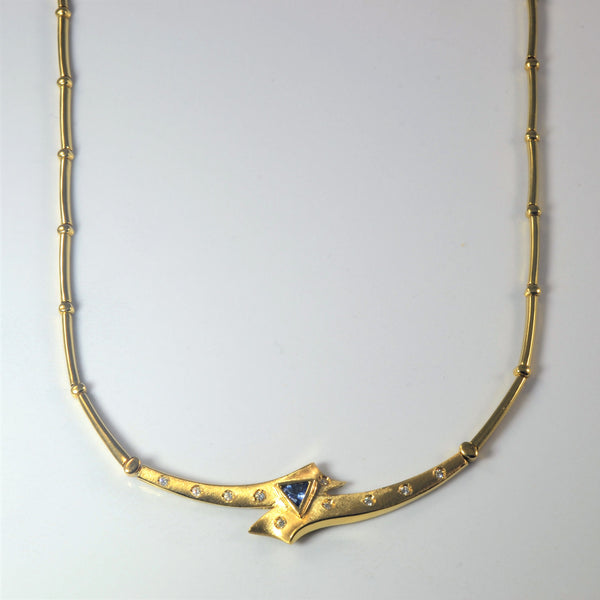 Bezel Set Tanzanite & Diamond Necklace | 0.20ct, 0.13ctw | 18