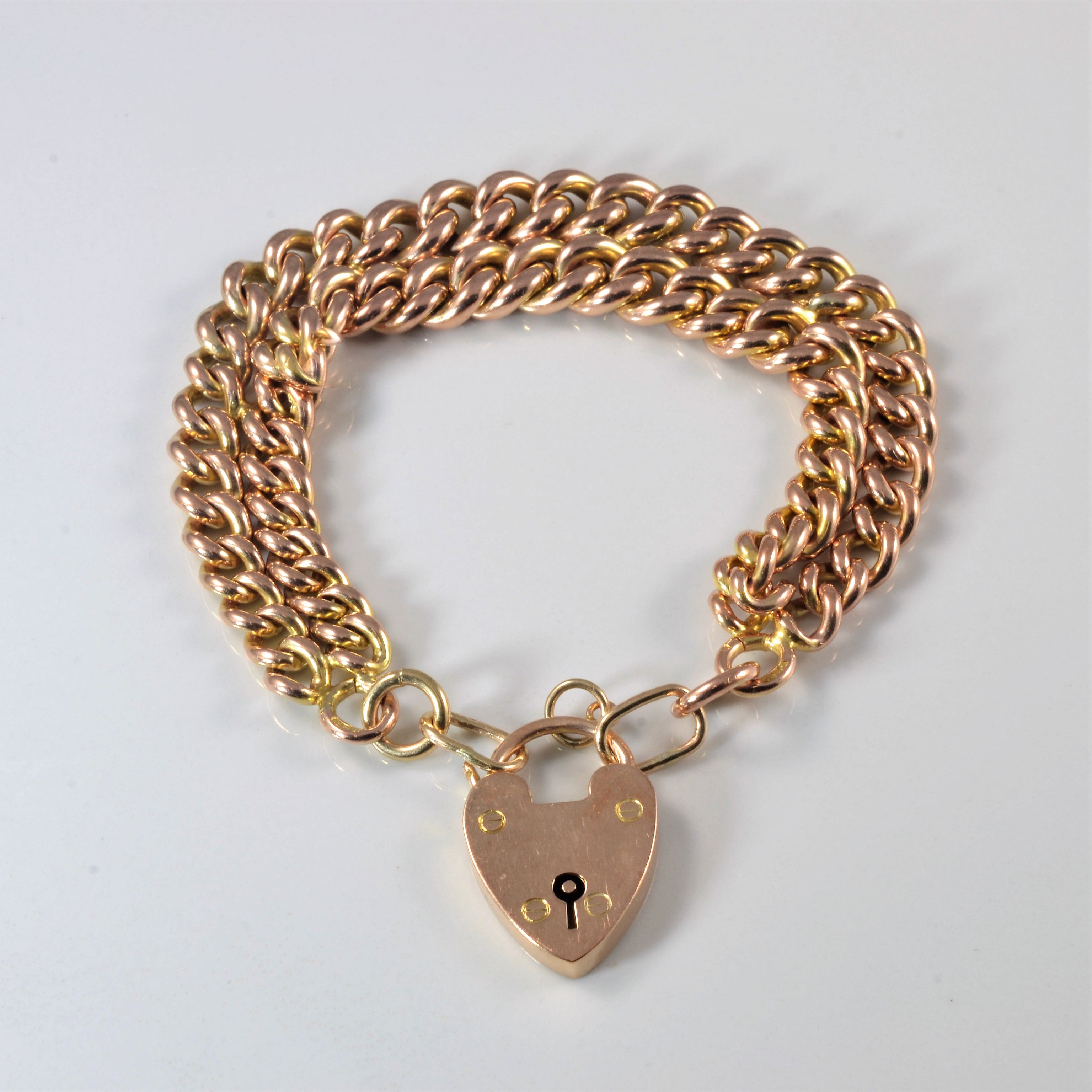 Edwardian Era Heart Lock Chain Bracelet | 8" |