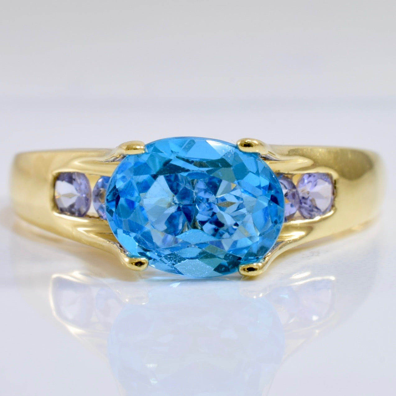 High Set Blue Topaz and Tanzanite Accent Ring | SZ 10 |