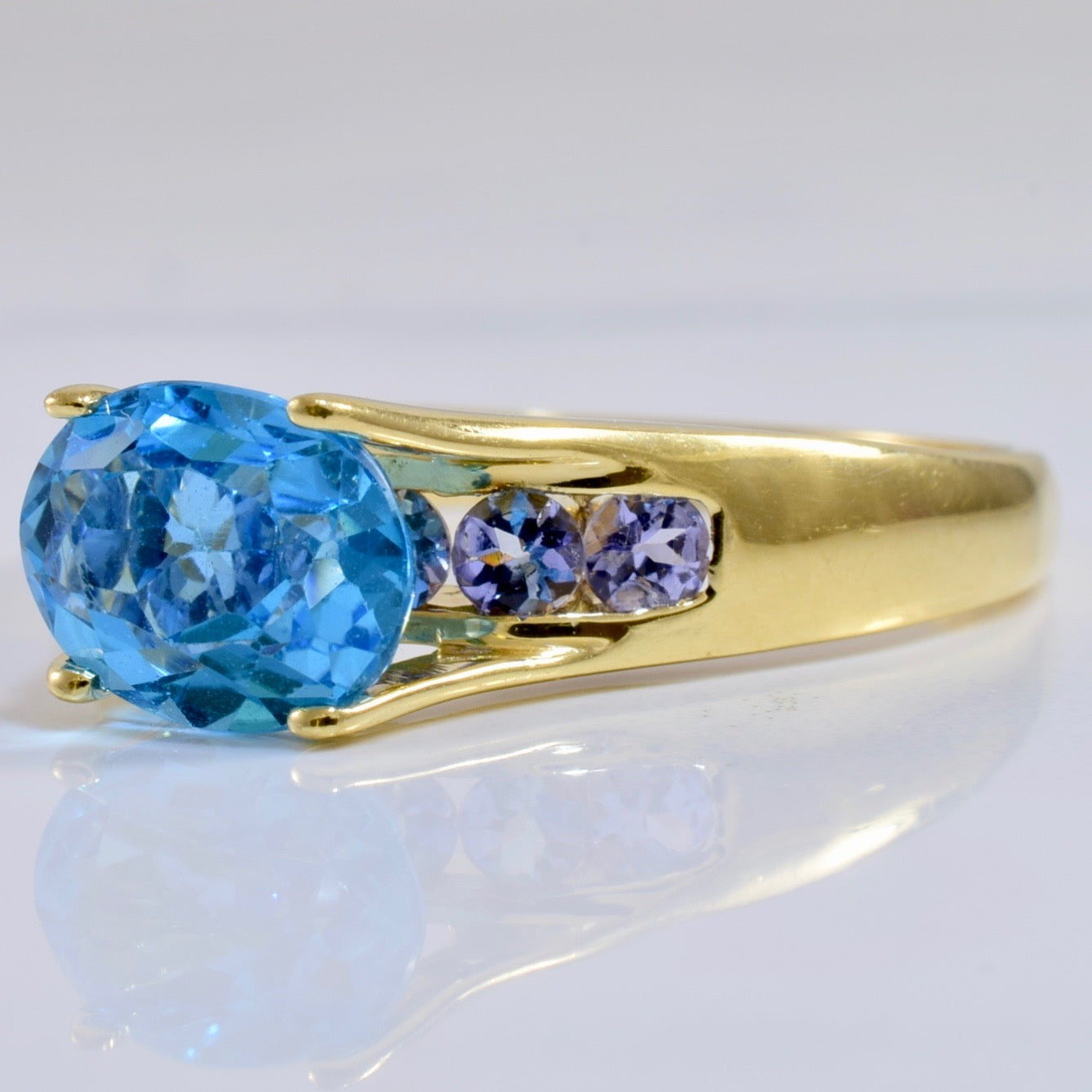 High Set Blue Topaz and Tanzanite Accent Ring | SZ 10 |