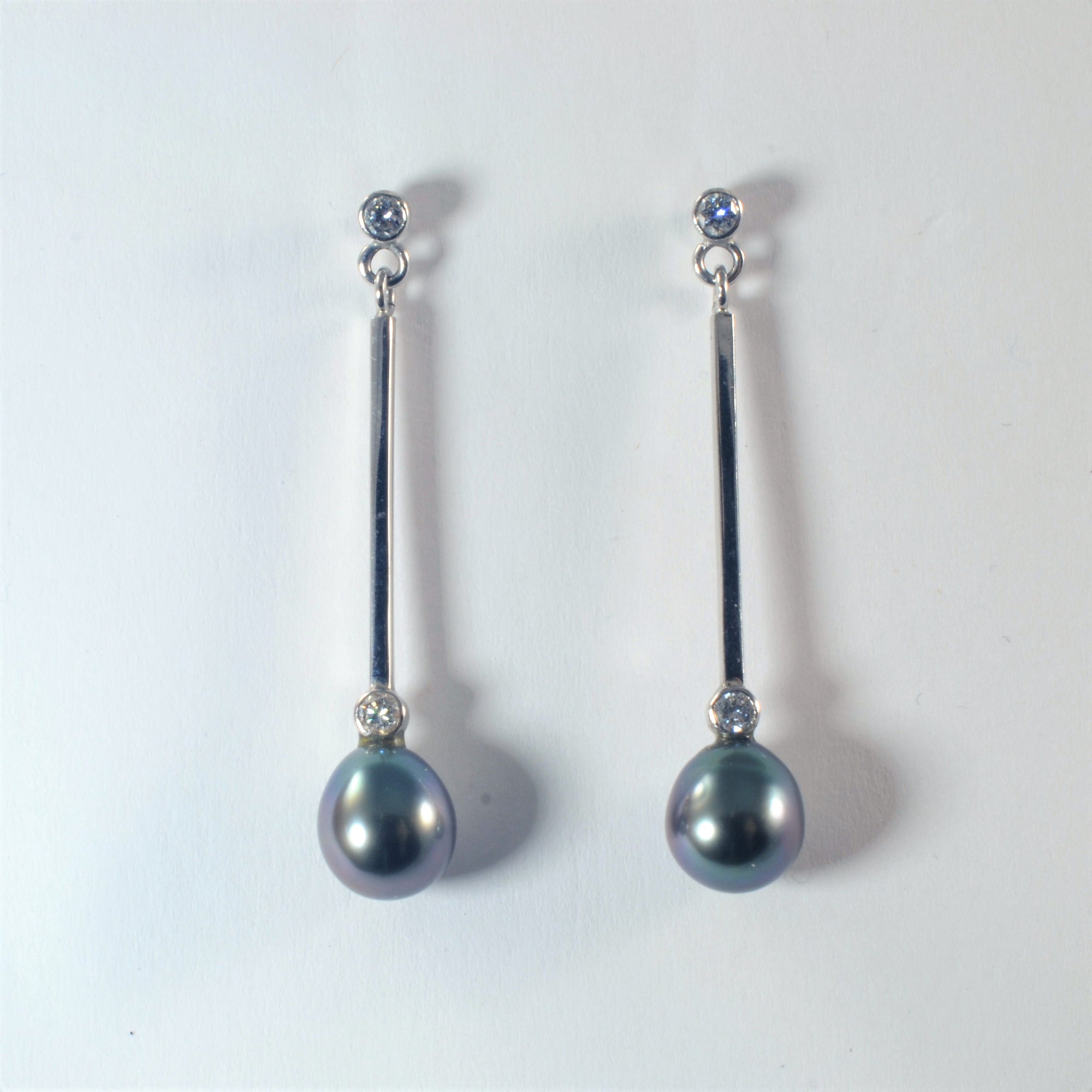 Tahitian Pearl & Diamond Drop Earrings | 0.20ctw |